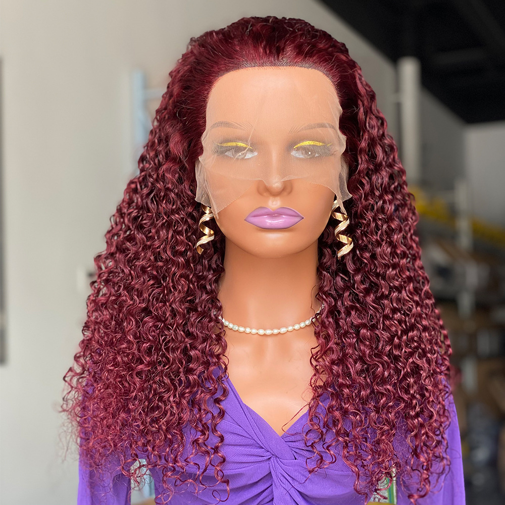 13x4 Red Color 150% DensityCurly Human Hair Wigs for Women 99J Burgundy Transparent Deep Wave Lace Frontal Brazilian Wig