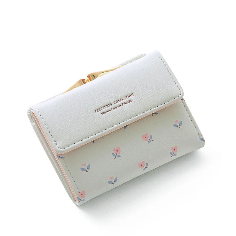 Flower Women Purse Leather Pocket Ladies Clutch Wallet Short Card Holder Cute Girls Cartera Mujer Coin Bag 240626