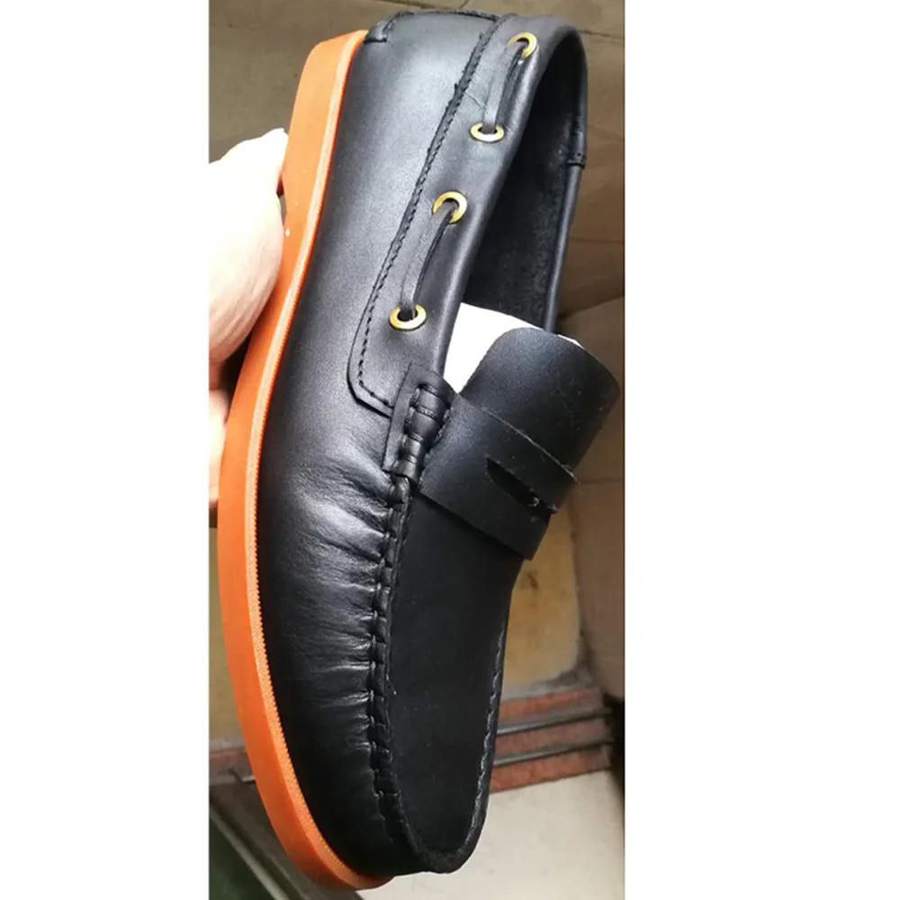 Leather Fashion loafers Genuine Mens Retro Low-top British Work Casual Breathable Boat Shoes Driving Wine red Handmade