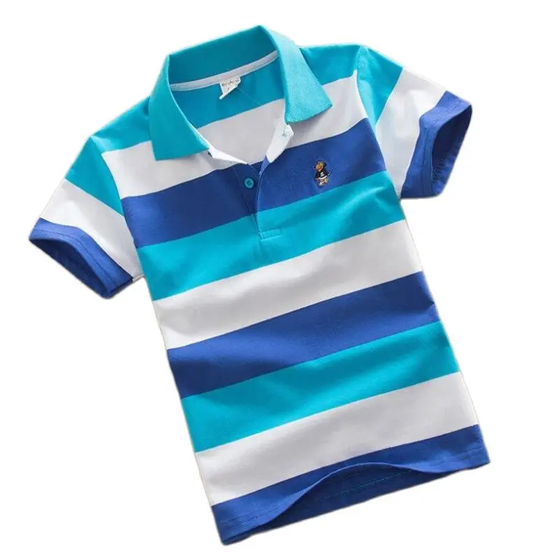 Baby Boy Polo Shirt 2-15 Years Teenagers Summer Kids Children Toddler Short Sleeve Shirts Tops Stripes Fashion Cotton Clothing 240626