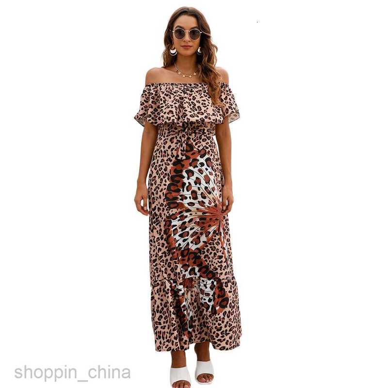 Basic Casual Dresses Women Dress Summer women's printed one neck Ruffle Dress