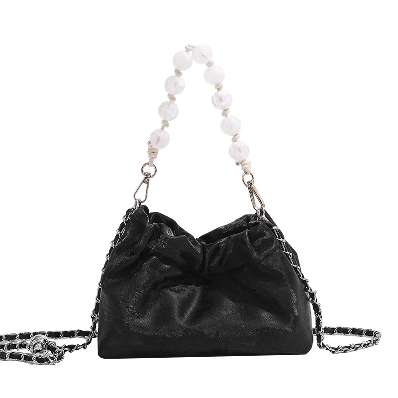 Chinese style pleated chain bag with niche design cloud shaped bag silver bag new single shoulder crossbody bag pearl dumpling bag