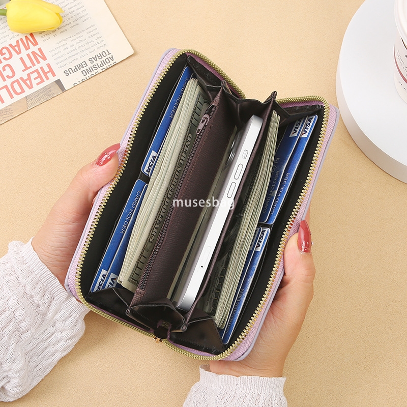 Korean women's high-end feeling new classic and practical large capacity wallet long lightweight multi card single zipper high-end hand-held bag 