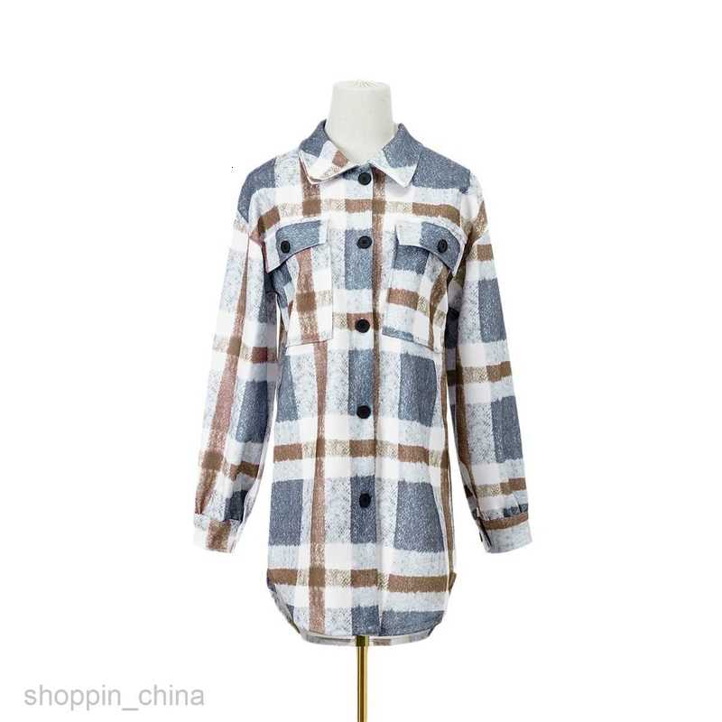 fashion Women Jackets Coats Women's autumn and winter street plaid lapel long woolen coat