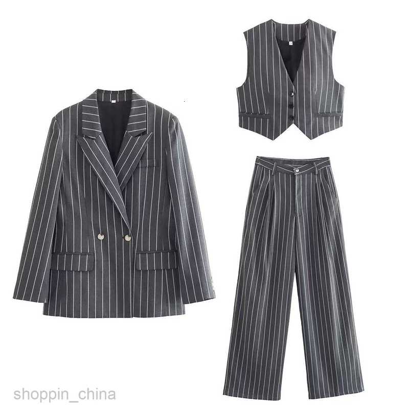 Basic Casual Dresses Women Summer New Women's striped suit jacket+vest pants set w050 9681
