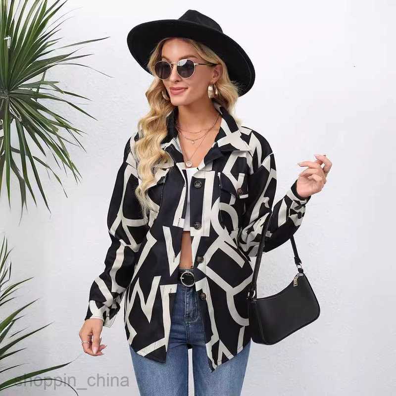 fashion Women Jackets Coats Women's autumn and winter printed single breasted medium length long sleeved jacket