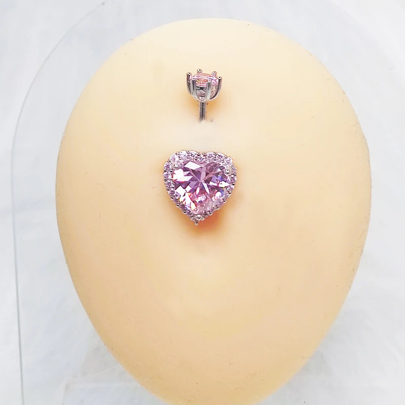 925 Sterling Silver Heart Belly Button Rings for Women Blue Pink CZ Navel Barbell Studs Screw Navel Bars Body Piercing Jewelry 240626