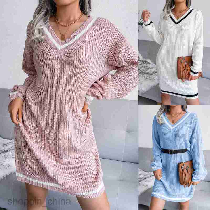 Women Casual Dresses fashion dress style autumn winter college style V-neck wool dress knitted dress women's wear