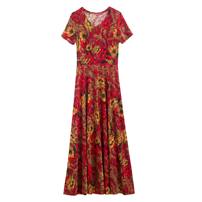 loose and elegant dress for women's new style for mothers, slim decoration, printed long skirt