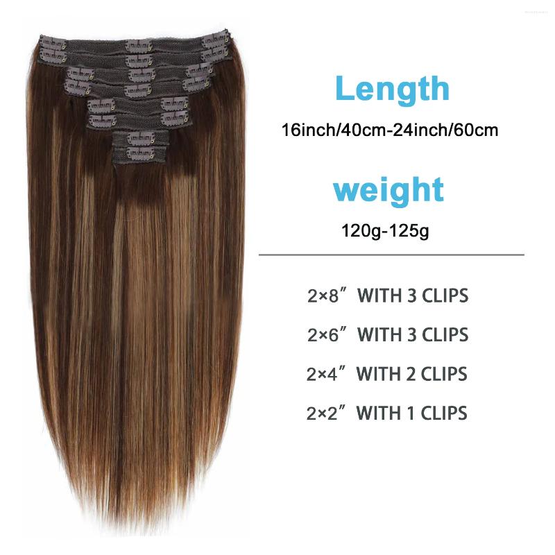 Straight Clip In Hair Extensions Human P4/27 Hairstyle Hairpiece Full Head Ins Natural With 18 Clips