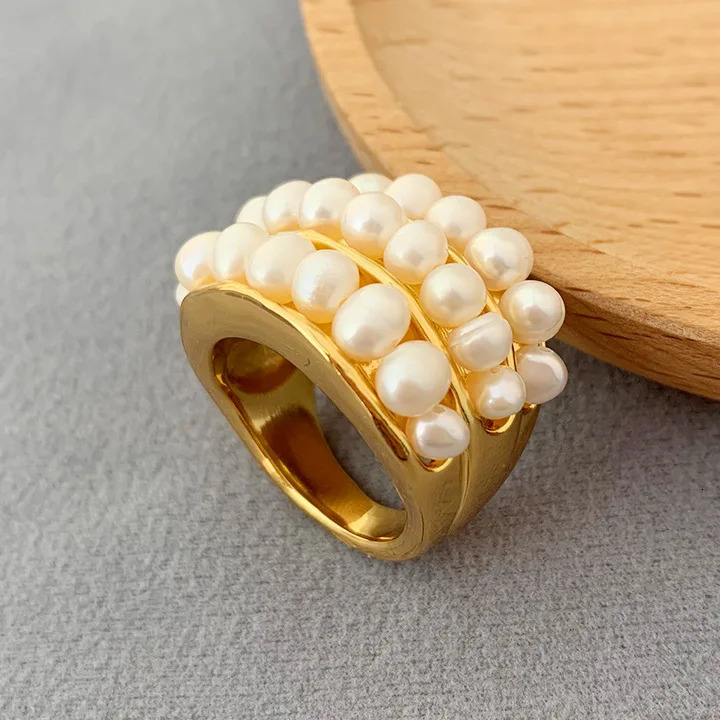 fresh water pearl beaded ring multi-layer wear ring 240626