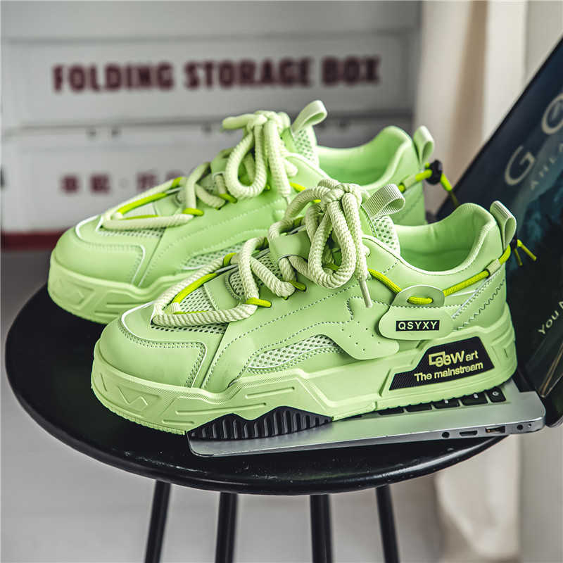 Men's shoes 2024 new summer mesh thick bottom inner height Hong Kong style trend of hundred and one casual sports shoes white shoes 323