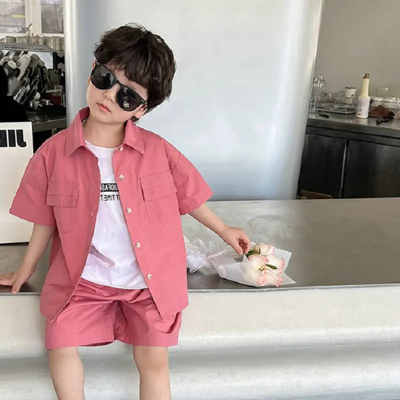 Summer Boys Clothing Sets Double Pocket Polo Neck Shirt Baby Shorts 2Pcs Casual Fashion Childrens Clothes Suits 27Y 240618