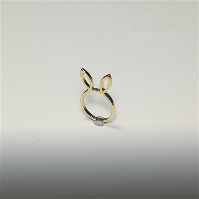 10PCS Vintage Cute Bunny Rabbit Ears Head Shaped Ring Stainless Steel Baby Hare Cartoon Animal Outline Cat Finger Cuff for Women Girl
