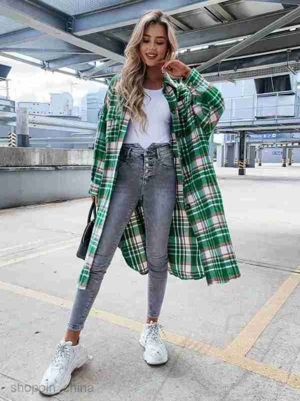 fashion Women Jackets Coats Fashionable New Extended Plaid Shirt Women's Coat