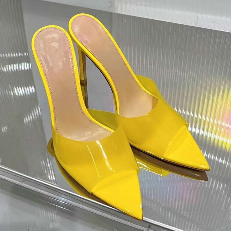 New Transparent One-Line Hgh Heels For Women Pointed Open Toe Sexy PVC Slippers Kq8