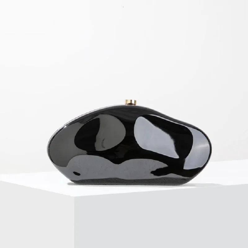 WUXIATE crylic shell shape clutch bag women evening party cute metal shiny purse gold sier blue egg handbag High Quality 240627