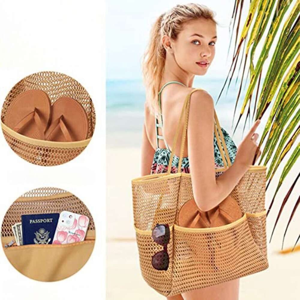 New Women Swimming Beach Mesh Ladies Shoulder Large-capacity Travel Portable Storage Bag Stylish Multifunction Handbag H6.27#19