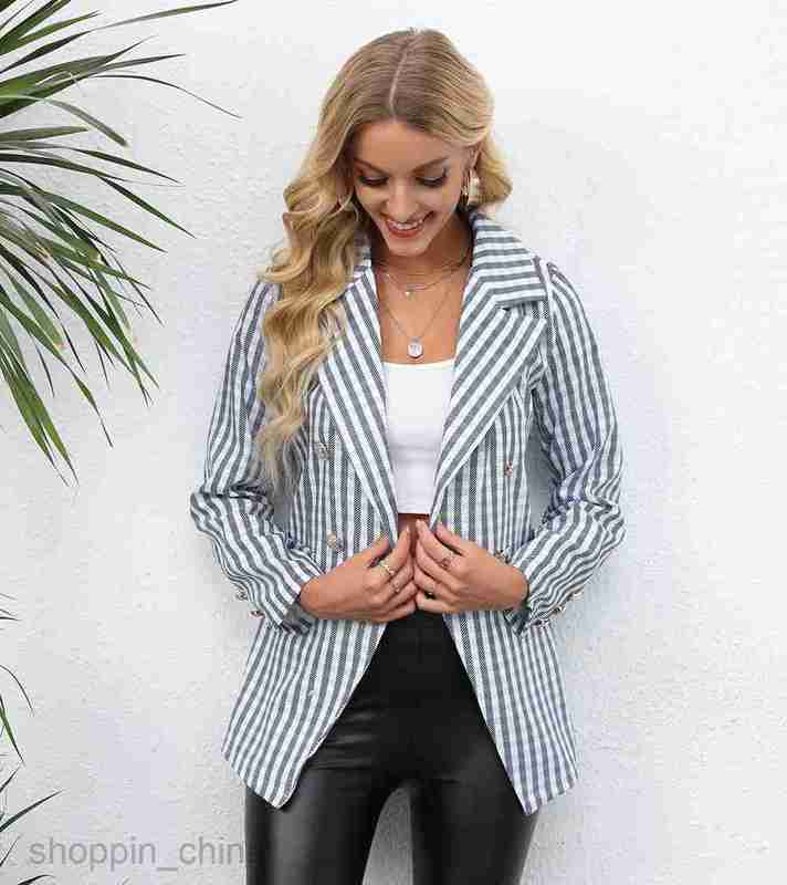 fashion Women Jackets Coats Autumn/Winter Women's Striped Button Flip Collar Small Suit Coat