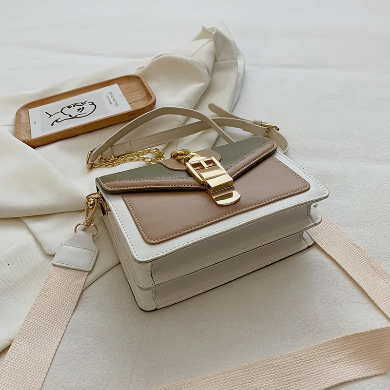 Fashion Women Chain Crossbody Bag Leisure Splice Small Square Shoulder Bag Luxury Design Messenger Bag Travel Purse and Handbag 240709