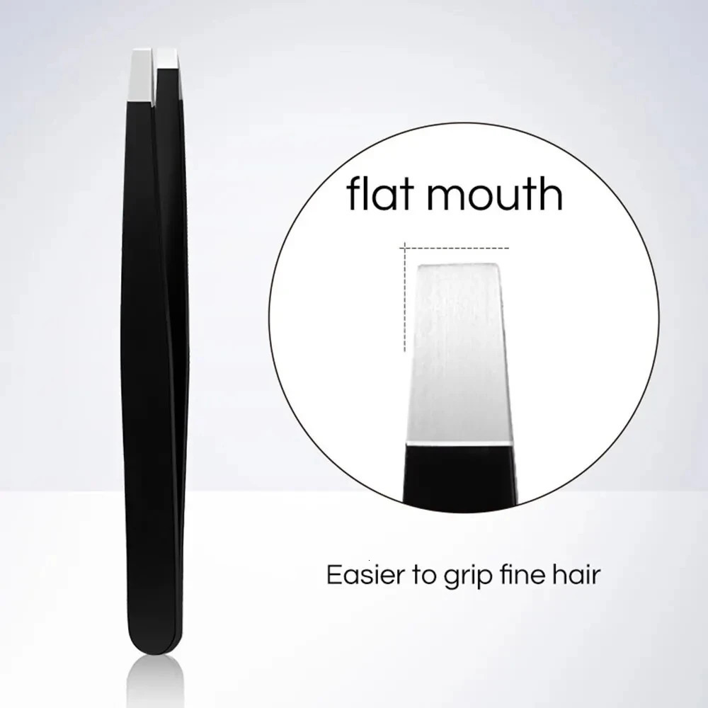 GECOMO Stainless Steel Black Eyebrow Tweezer with Slant and Flat Point Beauty Tools for Eyebrows Ingrown Hair Removal 240626
