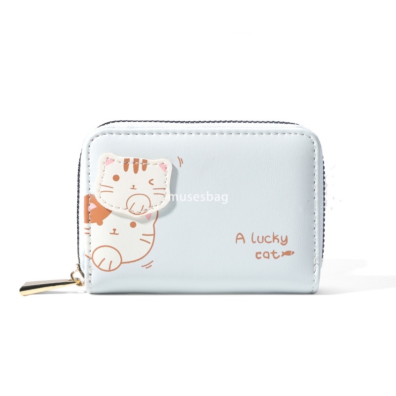 Fashionable women's classic retro new zipper mini cute Lucky cat avatar temperament multifunctional multi card slot women's organ PU card ba