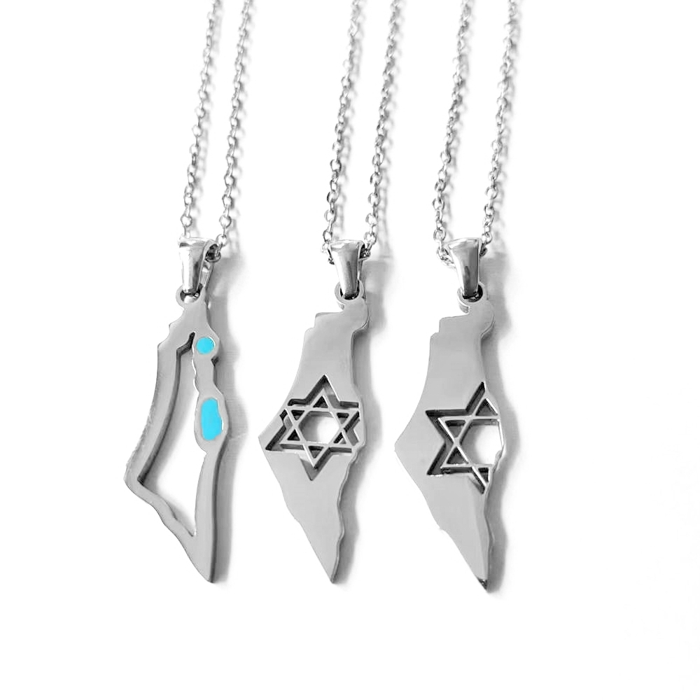 10PCS Stainless Steel Star of David Israel Map Necklace Israeli Jewish Flag Judaism Ethnic Palestine Pendant Charm Chain Choker Collar for Women