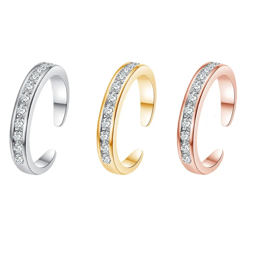 Simple Alloy Crystal Foot Ring Adjustable Opening Toe Ring for Women Girl Summer Beach Vacation Jewelry Finger Ring 240626