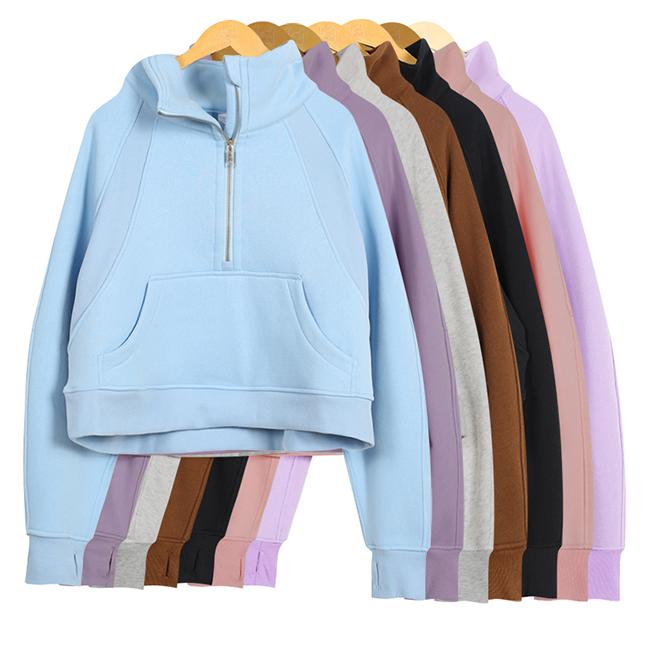 2023 Autumn and winter yoga scuba hoodie womens Plus Velvet Thickening jackets hoodys sports half zipper terry designers sweater chothing loose short clothes scuba