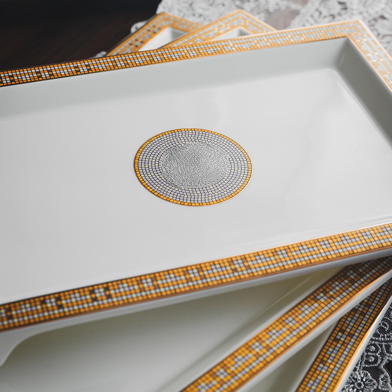 Square Plate European Creative Mosaic Edge Coffee Afternoon Tea Cutlery Tray Steak Western Dessert Ceramic Plate