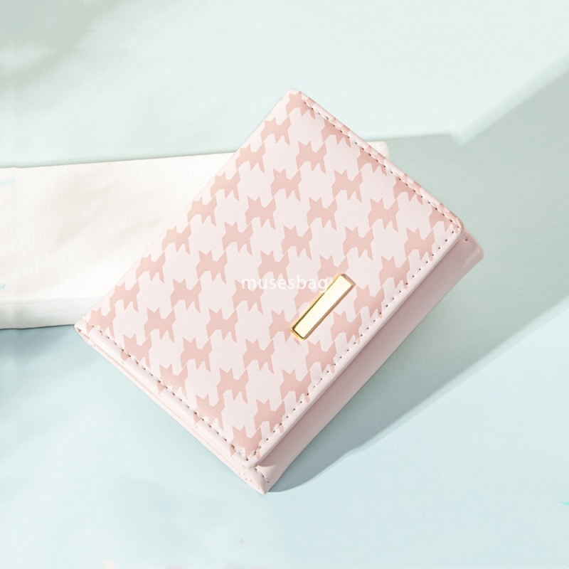 Fashionable Women's High end Fashionable Classic Wallet 30% Discount PU Cute Pattern Thousand Bird Grid Short Practical Multi functional Student 