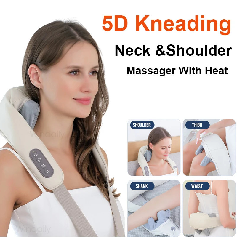 2024 Mini Shiatsu Neck Shoulder Massager Wireless with Heat Deep 5D Kneading Electric Body Massage Pillow Shawl For Pain Relief 240626