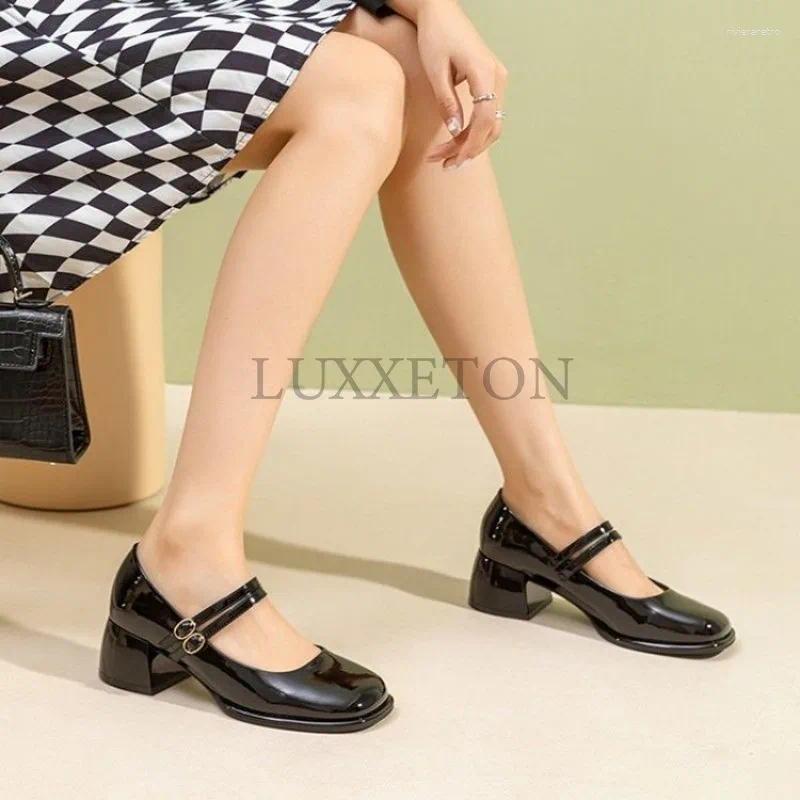 Dress Shoes Women Heeled Spring Fashion Retro Round Toe Large Size Shallow Mouth Thick Heel Casual High Heels For
