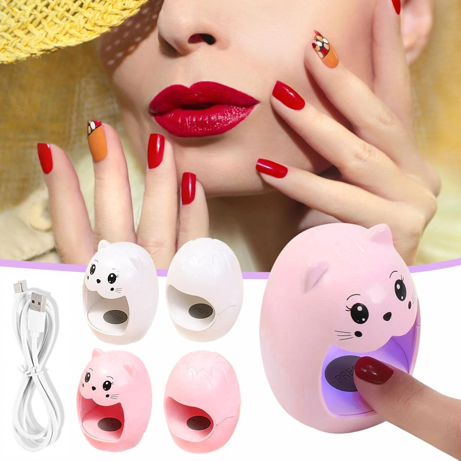 Mini Po Machine Cartoon Shaped Single Finger Nail Enhancement Light Led Quick Drying Nail Oil Glue Baking Light USB 240626