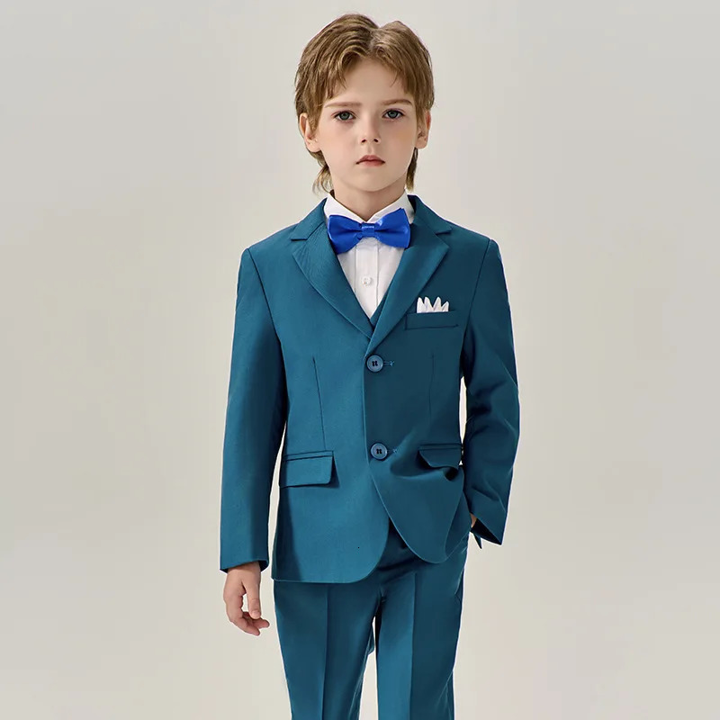 Boys Purple Jakcet Vest Pants Bowtie Evening Party Dress Children Wedding Pograph Suit Kids Ceremony Performance Costume 240626
