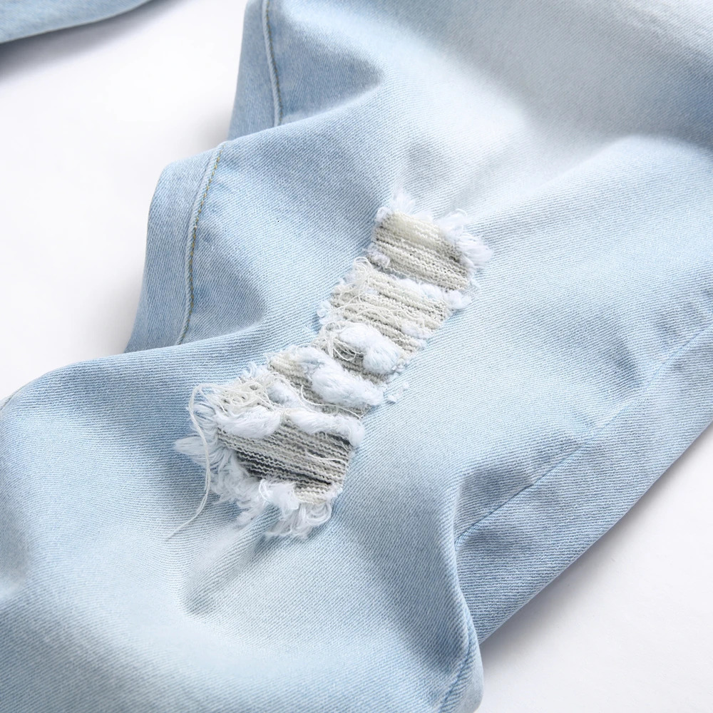 Stylish Slim Pencil Jeans Streetwear Men Trousers Ripped Distressed Hip Hop Stretch Denim Pants Male Long Jeans 240627