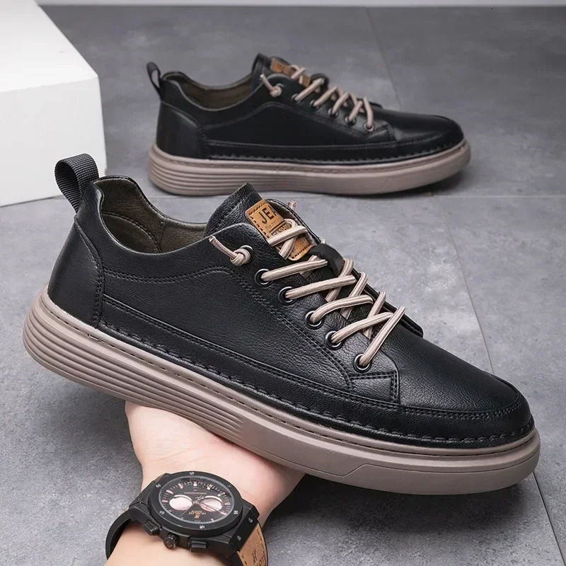 Mens Slip Classic Loafers Platform on Casual for Men Leather Sneakers Comfort Flat Shoes Male 2406