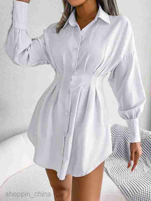 Women Casual Dresses fashion dress style spring/summer casual lantern sleeves with waistband asymmetrical dress shirt skirt women's clothing