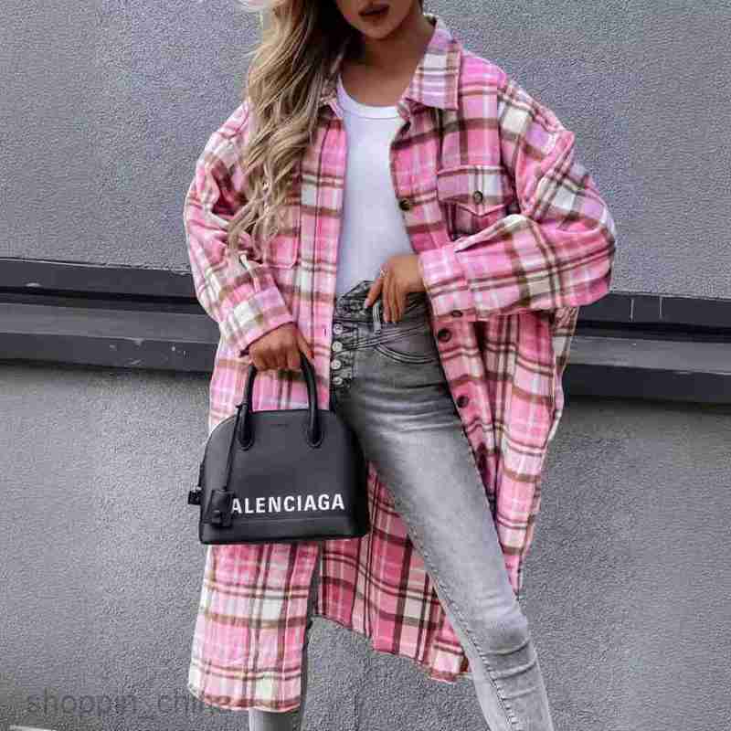 fashion Women Jackets Coats Fashionable New Extended Plaid Shirt Women's Coat