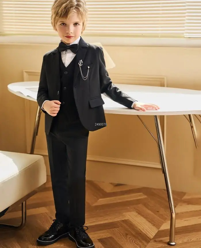 School Kids Formal 007 Clothing Set Children Performance Party Dance Show Costume Boys Black Graduation Ceremony Pograph Suit 240626