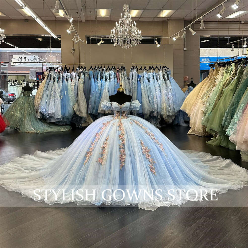 Mexico Off The Shoulder Ball Gown Quinceanera Dresses For Girls Beaded Appliques Party Gowns Pleats Sweet 16 15 0627