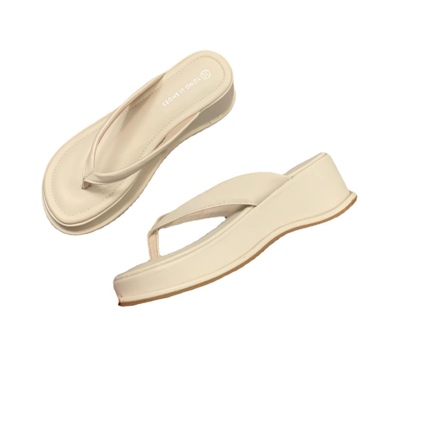 Thick-soled clip-on flip-flops women's shoes wear 2023 summer wedge toe clip with beach skirt sandals Black