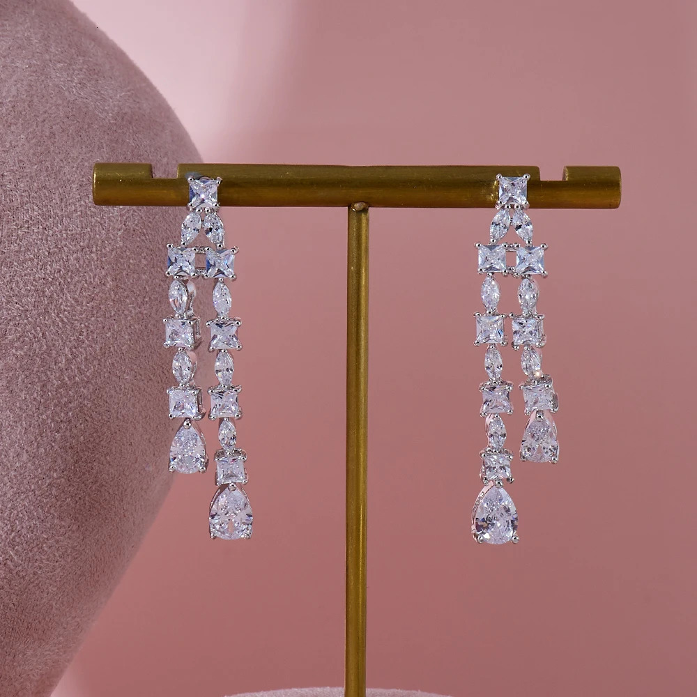 INJEWELIFE Tassel Pendant Necklace and Earrings For Womens Trendy Cubic Zirconia Jewelry Set Dubai Saudi Party Bridal Jewellery 240627