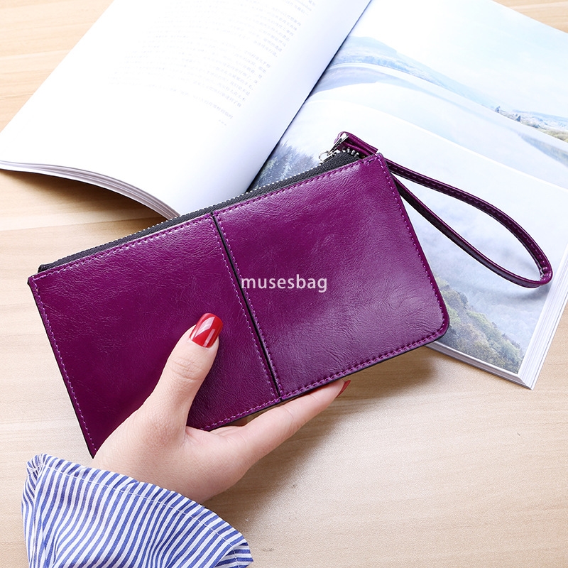 Korean women's classic retro new zippered wallet long and elegant casual handbag multi card wallet practical and multifunctional wristband wallet