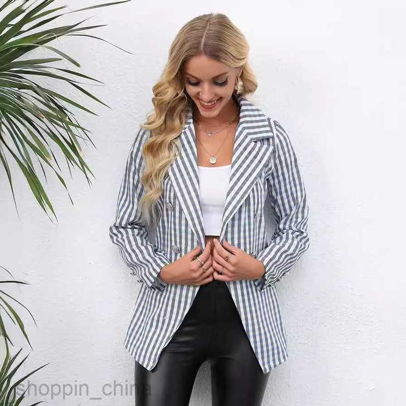 fashion Women Jackets Coats Autumn/Winter Women's Striped Button Flip Collar Small Suit Coat