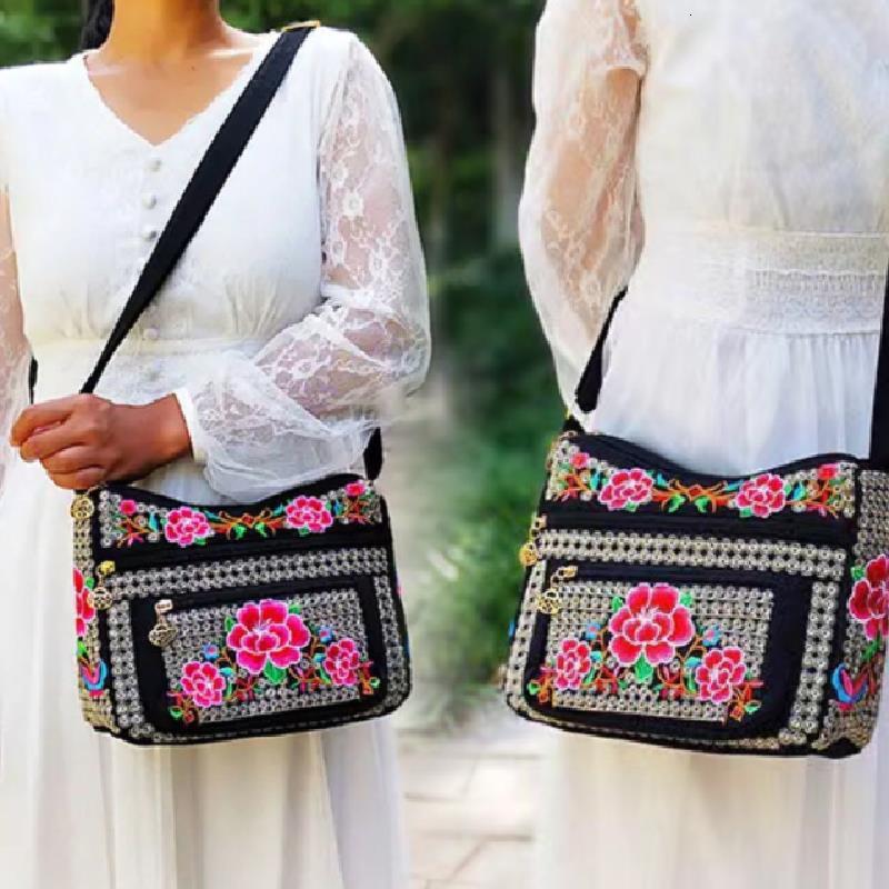Multi Layer Messenger Women Vintage Chinese style Embroidery Crossbody Large Capacity Adjustable Strap Shoudler Bag H6.27#22 zhanyishengli