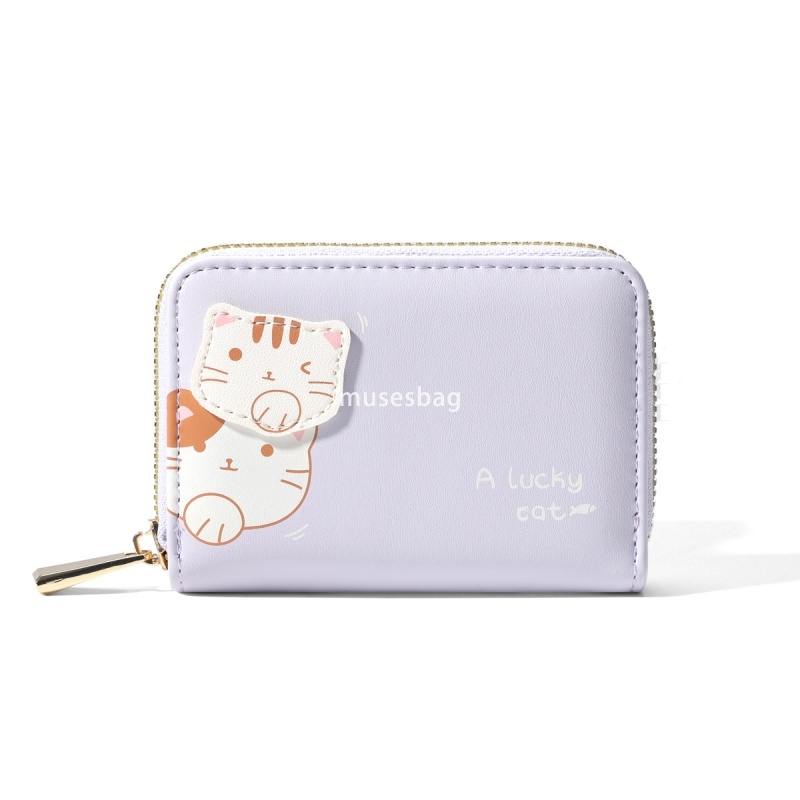 Fashionable women's classic retro new zipper mini cute Lucky cat avatar temperament multifunctional multi card slot women's organ PU card ba