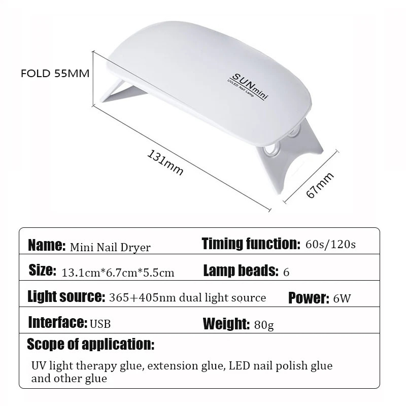 6W Mini Nail Dryer Machine Portable 6 LED UV Manicure Lamp Home Use Nail Lamp For Drying Nails Polish Varnish With USB Cable 240626