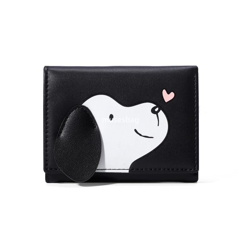 Designer Women's High end Classic Vintage Cute Card Bag with Leather Ears Fashionable PU Short 30% Fold Practical Lightweight Multi functional Wa