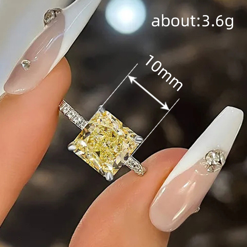 Ins Sweet Cute Solitaire Wedding Rings Simple Fashion Jewelry 925 Sterling Silver Pincess Yellow 5A Cubic Zircon CZ Diamond Party Eternity Women Brida